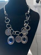 Halsketting zilver 925 ,met leer  , en kristal ., Handtassen en Accessoires, Kettingen, Ophalen, Zo goed als nieuw, Zilver