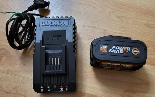 Worx Powershare 20V 5Ah accu met acculader izgst, Doe-het-zelf en Bouw, Gereedschap | Machine-onderdelen en Toebehoren, Zo goed als nieuw