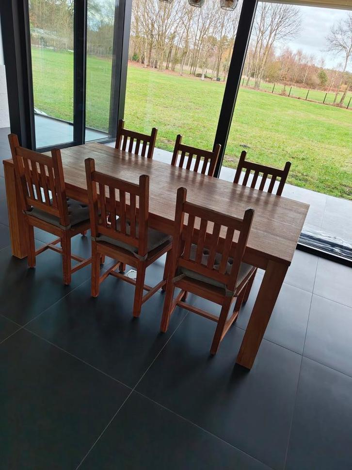 Eettafel met stoelen uit Teak, Huis en Inrichting, Tafels | Eettafels, 50 tot 100 cm, 150 tot 200 cm, Vijf personen of meer, Rechthoekig