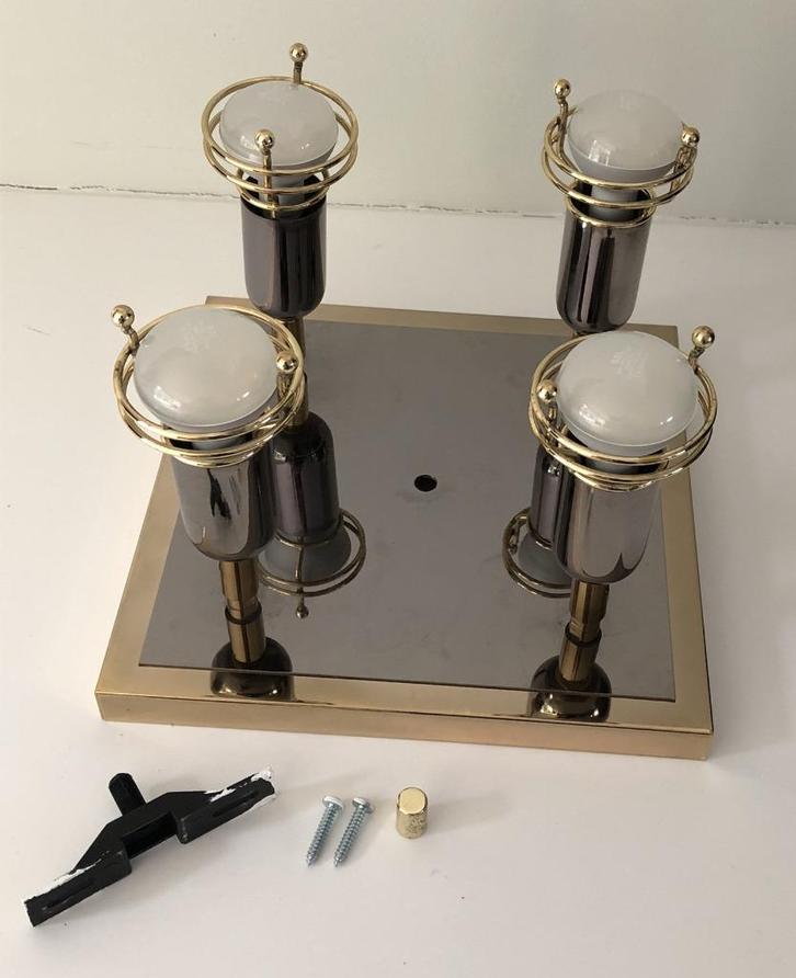 Vierkante plafondlamp 4 spots goud/bruin metaal Massive, Huis en Inrichting, Lampen | Plafondlampen, Gebruikt, Metaal, Ophalen of Verzenden