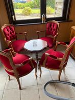 4 retro stoelen met tafeltje - fluweel / rood, Antiek en Kunst, Antiek | Meubels | Stoelen en Sofa's, Ophalen of Verzenden