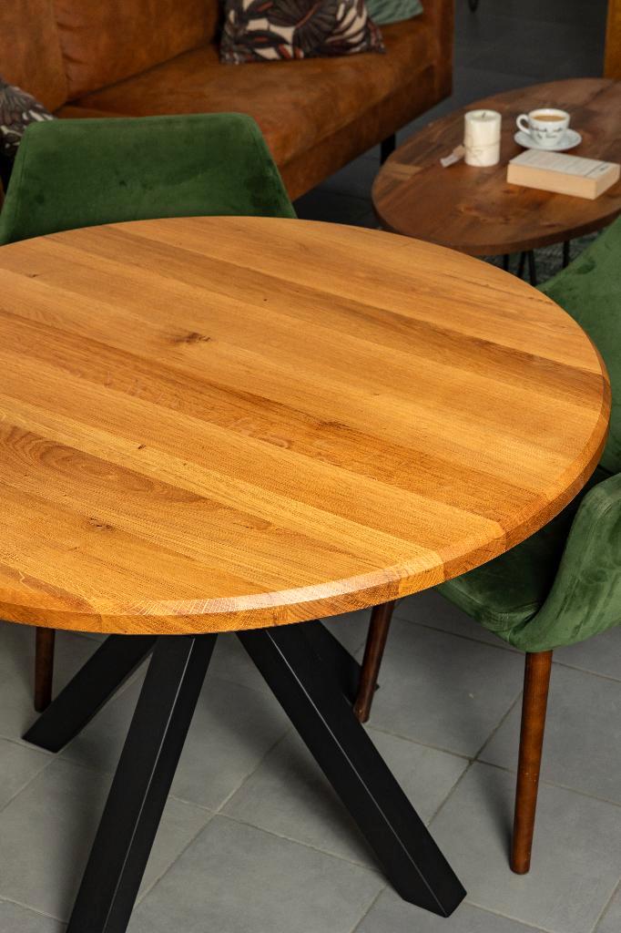 Handgemaakte Eiken Eettafel, Huis en Inrichting, Tafels | Eettafels, Nieuw, 100 tot 150 cm, 100 tot 150 cm, Vier personen, Rond