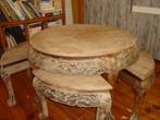 table basse ronde "chinoise" dia 80 cm+ 4 tabourets encastré, Ophalen, Gebruikt, 50 tot 100 cm, 50 tot 75 cm