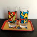 Keith Haring | 2 glazen en één dienblad, Ophalen of Verzenden