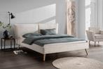 Tweepersoons design bed gestoffeerd met rib fluweel., Modern Design, Verzenden, Beige, 180 cm