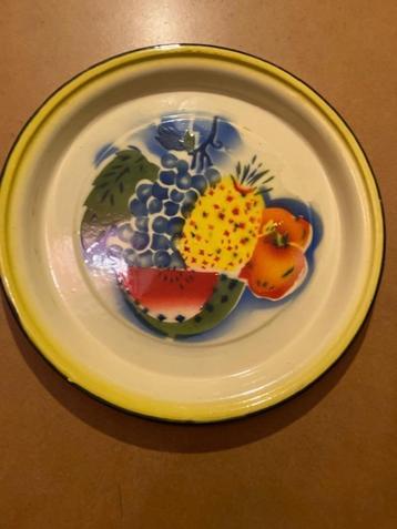 OUDE PLATEAU EMAILLEKEIZER.NL 36 CM, Huis en Inrichting, Woonaccessoires | Dienbladen, Ophalen of Verzenden, Gebruikt, Rond, Metaal