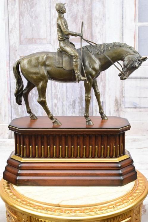 Prachtig Enorme Bronzen Beeld Jockey op een Paard, Antiek en Kunst, Antiek | Brons en Koper, Brons, Verzenden