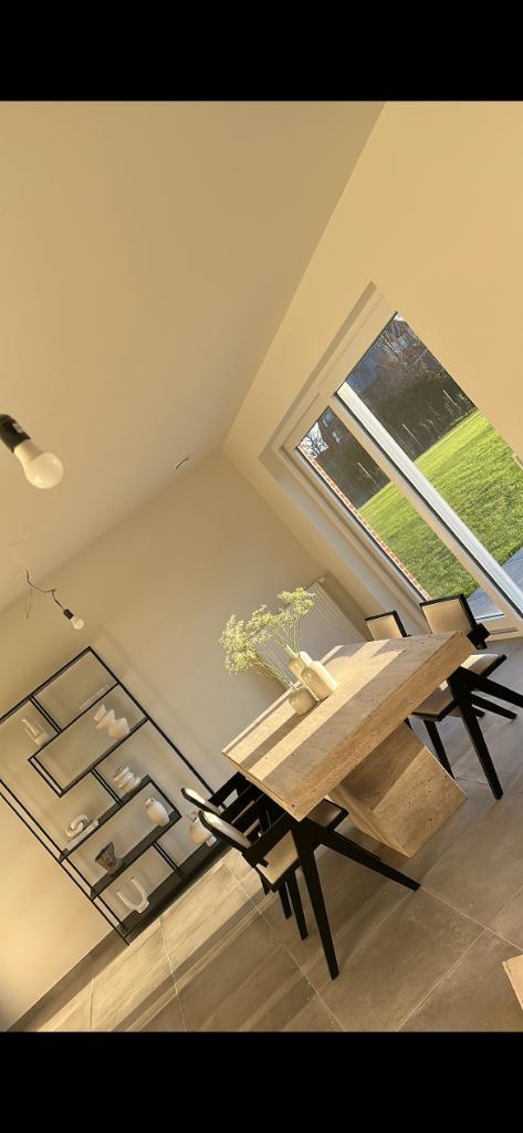 Table la marakechoise en travertin, Huis en Inrichting, Tafels | Salontafels, Zo goed als nieuw, 75 cm of meer, 200 cm of meer