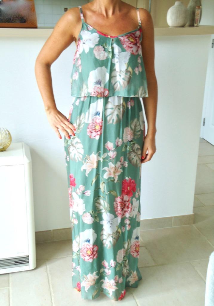 Prachtig lang voile kleed - bloemen, Kleding | Dames, Jurken, Nieuw, Maat 36 (S), Ophalen of Verzenden