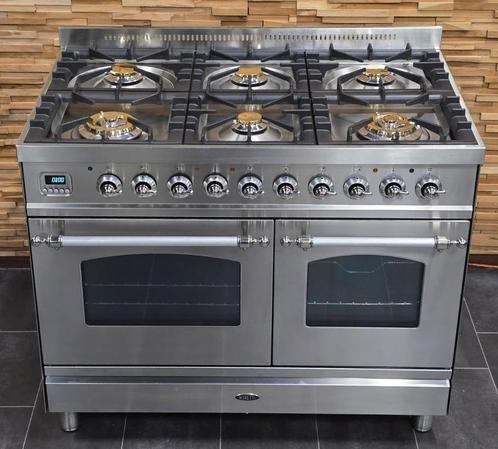 🔥Luxe Fornuis Boretti 100 cm rvs + rvs 6 pits 2 ovens, Elektronische apparatuur, Fornuizen, Zo goed als nieuw, Vrijstaand, Gas