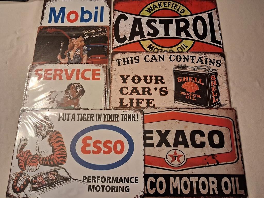 7 panneaux d'affichage en métal « Automobile - Industrie pét, Envoi, Neuf