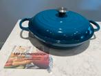 Le Creuset Campagnard 30 cm Deep Teal showmodel, Huis en Inrichting, Ophalen of Verzenden, Gietijzer, Koekenpan of Braadpan, Keramische plaat