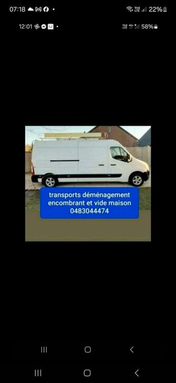 Transport déménagement et amcombrant 0483044474 beschikbaar voor biedingen