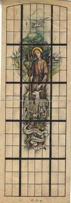 "Schaepkens van St. Fijt", ontwerp glas in lood raam, Huis en Inrichting, Ophalen, Minder dan 50 cm, Gebruikt, Minder dan 50 cm