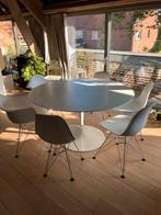 Ronde eettafel 130cm met zes stoelen, Ophalen, Gebruikt, Modern, 4 tot 6 stoelen