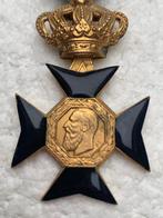 Medaille, Nat Ver Militair Veteraan Leopold-II, 1865-1909, Ophalen of Verzenden, Landmacht, Lintje, Medaille of Wings