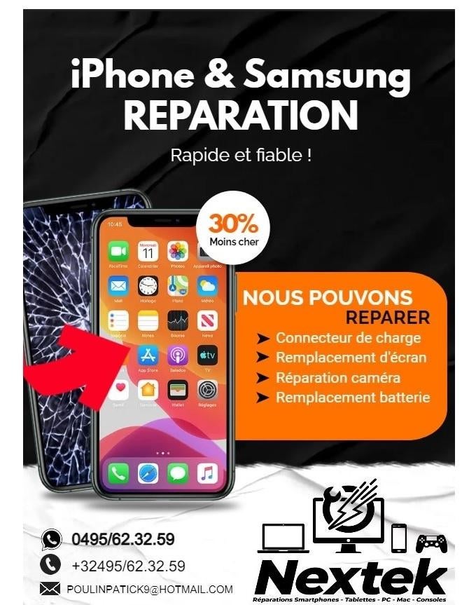 Réparation Samsung, iPhone, Redmi, Xiaomi, Oppo, Sony + Gar, Enlèvement, Comme neuf