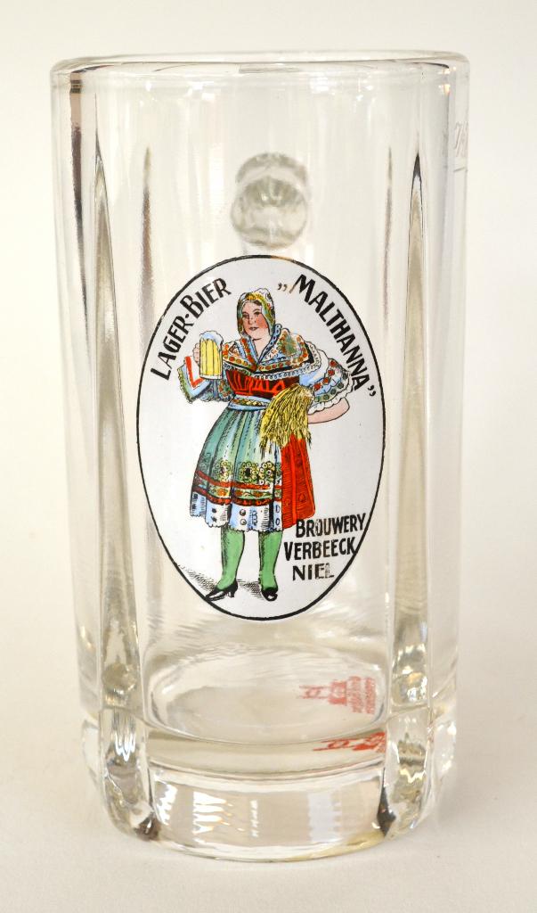 Geemailleerd  jaren '30 bierpul Malthanna brouwerij Niel, Verzamelen, Biermerken, Ophalen of Verzenden, Zo goed als nieuw, Pul(len)