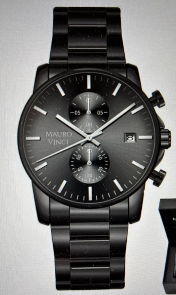 Mauro Vinci herenhorloge – zwart staal chronograaf, Ophalen, Zo goed als nieuw, Staal