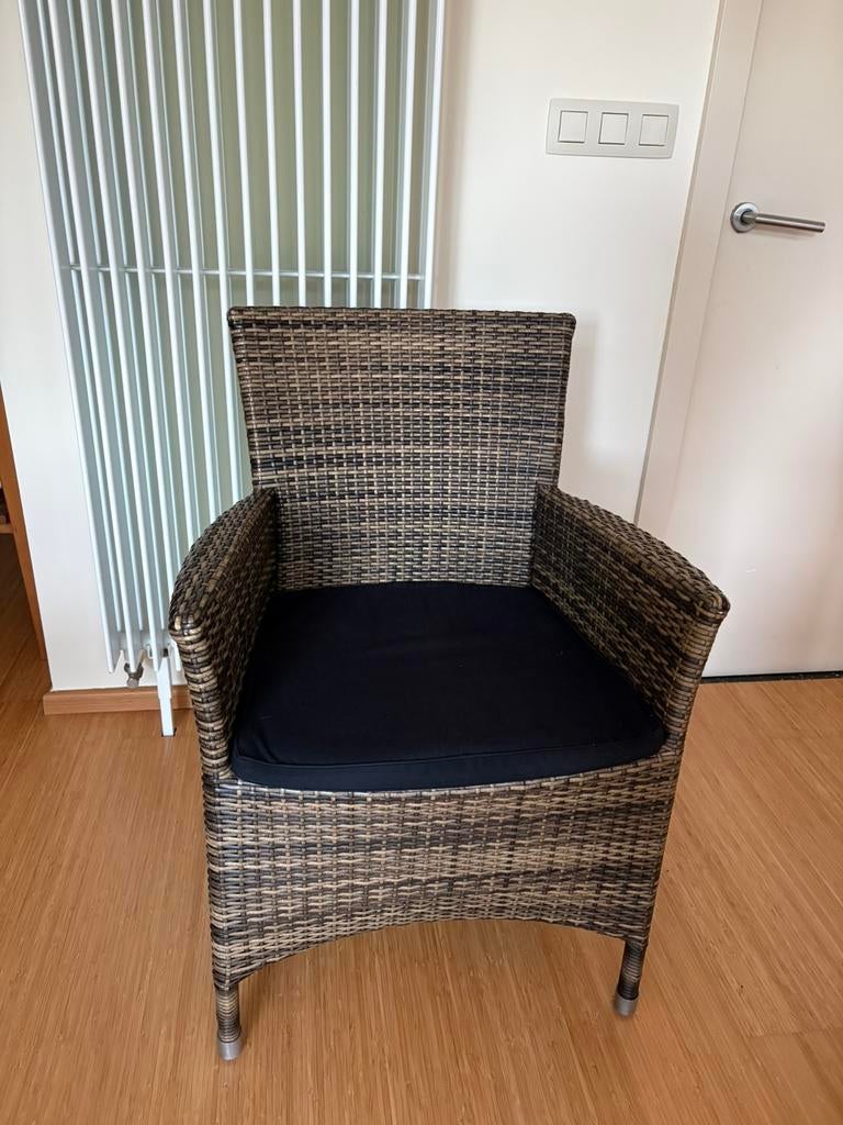 6 rieten eetkamerstoelen of tuinstoelen, Tuin en Terras, Ophalen, Gebruikt