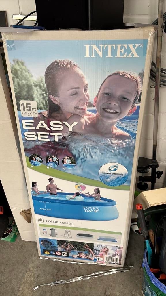 Zwembad + accessoires + warmtepomp, Tuin en Terras, Zwembaden, Ophalen, Gebruikt, Rond, 300 cm of meer