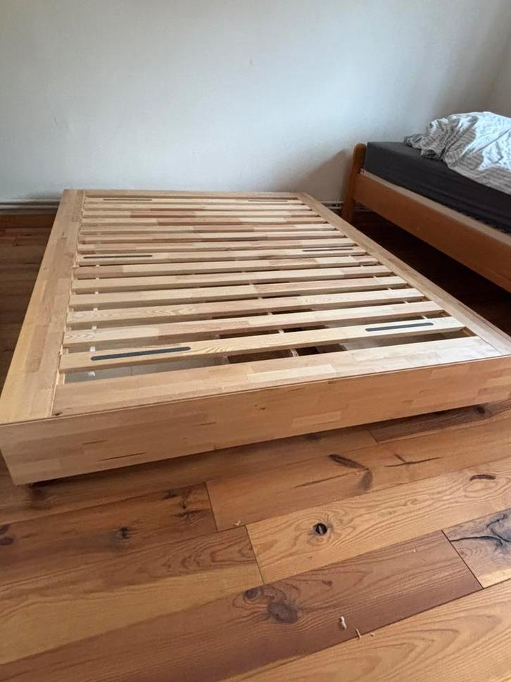 Houten bed met matras en hoofdbord, Maison & Meubles, Chambre à coucher | Lits, Utilisé, Deux personnes, 160 cm, Bois, Enlèvement
