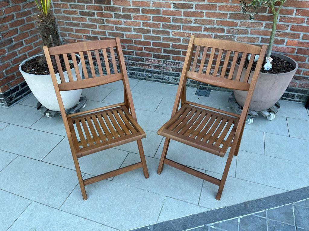 8 houten tuinstoelen (teak), Ophalen, Gebruikt, Teakhout, Inklapbaar
