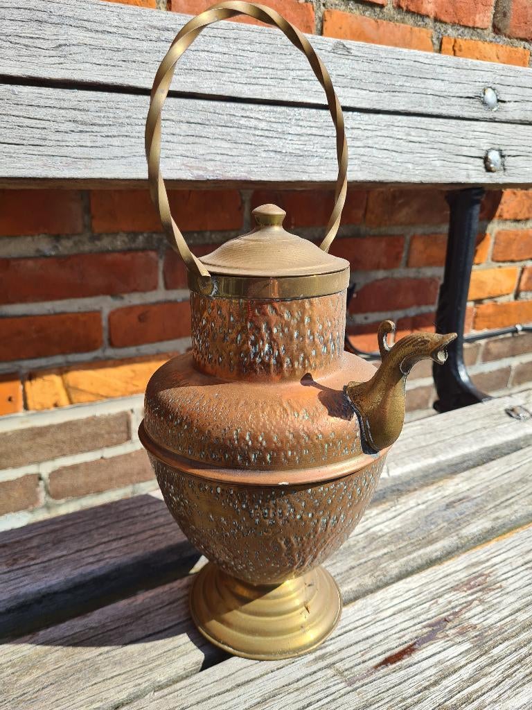 Koperen olielamp, theeketel, potten en dienblad, Antiek en Kunst, Ophalen, Koper