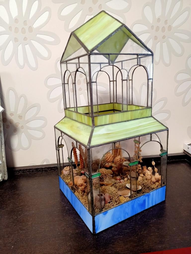 Mooi handgemaakte originele Tiffany decoratie mini serre zie, Ophalen