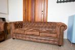 Chesterfield stijl zetel + fauteuil – cognac lederlook, Ophalen, Chesterfield stijl – vintage / industrieel klassiek, 150 tot 200 cm
