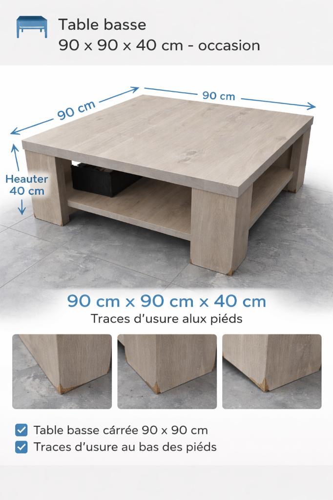 TABLE BASSE POUR SALON, Maison & Meubles, Moins de 50 cm, 50 à 100 cm, Carré, Enlèvement