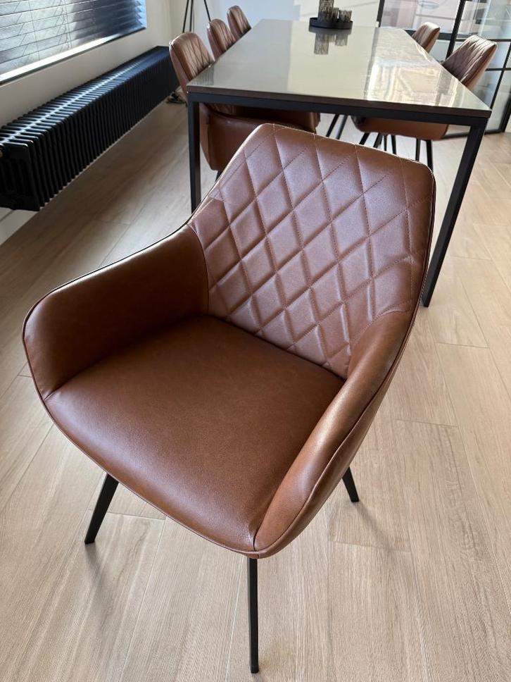 Set van 6 eetkamerstoelen – cognac leder, Huis en Inrichting, Stoelen, Zo goed als nieuw, Vijf, Zes of meer stoelen, Leer, Bruin