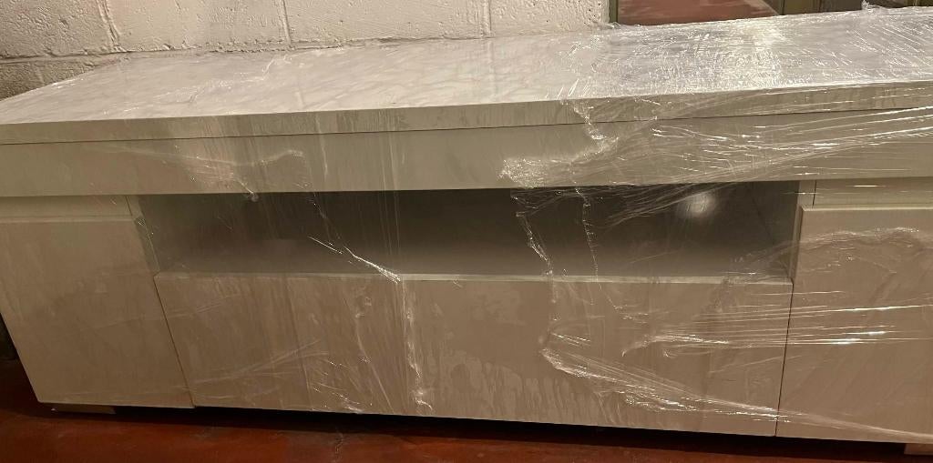 meuble TV blanc laqué aspect marbre, Maison & Meubles, Armoires | Mobilier de télévision, Comme neuf, 50 à 100 cm, 50 à 75 cm