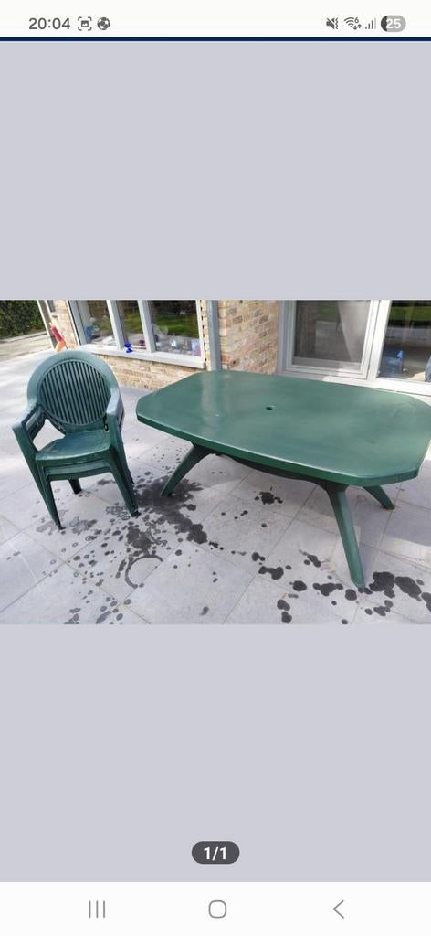 Tuintafel met 3 stoelen, Jardin & Terrasse, Tables de jardin, Enlèvement, Utilisé, Rectangulaire, Plastique