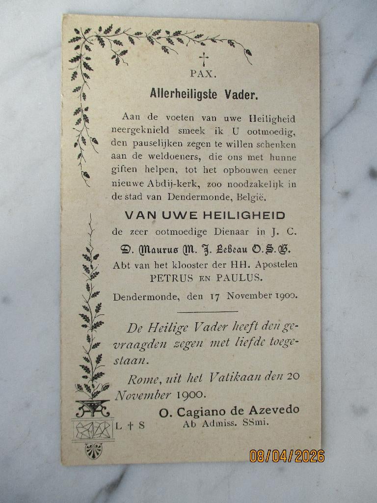 Leo 13 paus Dendermonde  17 november 1900, Verzenden, Zo goed als nieuw, Christendom | Katholiek