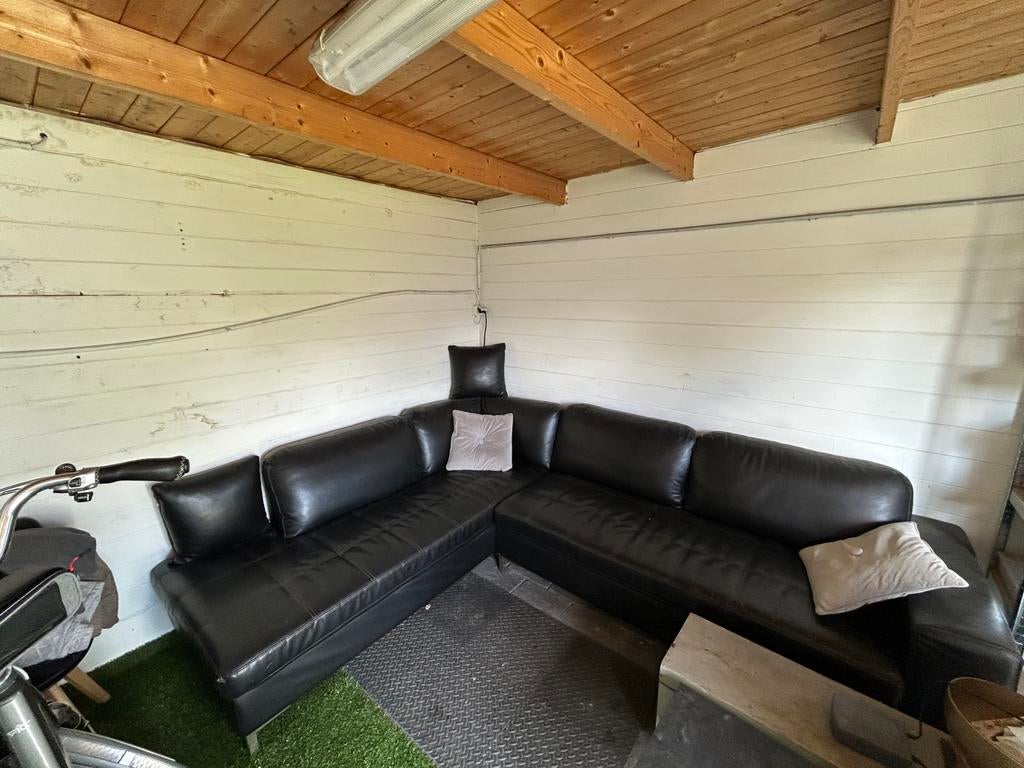 Hoeksalon, zwart leder, Ophalen, Gebruikt, Leer