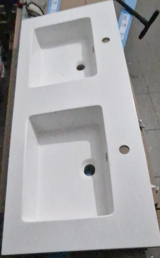 Dubbele lavabo in wit composiet – Modern design – 120cm, Doe-het-zelf en Bouw, Sanitair, Gebruikt, Wastafel, Ophalen