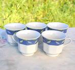 5 tasses a café decor guirlande bleu et feuilles, Maison & Meubles, Enlèvement ou Envoi, Comme neuf, Porcelaine, Tasse(s) et/ou soucoupe(s)