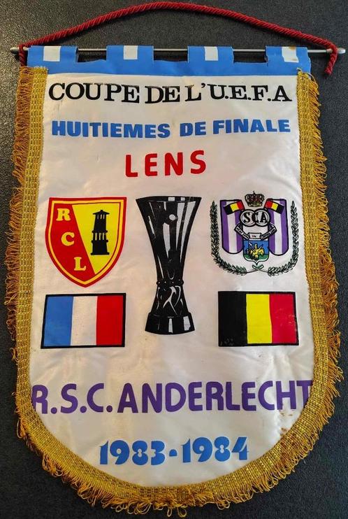 RSC Anderlecht - Racing Lens 1983-84 vintage vaandel voetbal, Verzamelen, Sportartikelen en Voetbal, Gebruikt, Vaantje of Sjaal