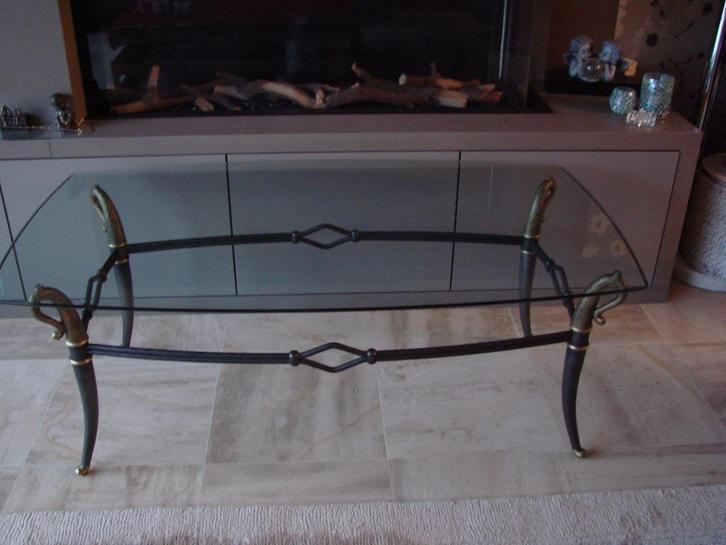 antiek: salontafel set van 2 brons-glas, Huis en Inrichting, Tafels | Salontafels, Zo goed als nieuw, 50 tot 75 cm, 50 tot 100 cm