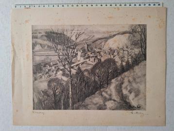 Prent van André Hallet Durbuy gesigneerd, Enlèvement ou Envoi