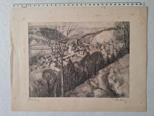 Prent van André Hallet Durbuy gesigneerd, Antiek en Kunst, Kunst | Etsen en Gravures, Ophalen of Verzenden