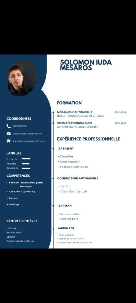 Je cherche un travail comme chauffeur/livreur a Charleroi ou, Vacatures, Profielen | Man/Vrouw zoekt werk, Vast contract, 33 - 40 uur
