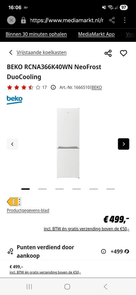 Beko frigo met vries gedeelte, Elektronische apparatuur, Koelkasten en IJskasten, Zo goed als nieuw, Met aparte vriezer, 200 liter of meer