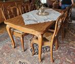 Franse eiken eetkamerset tafel met 6 stoelen, Ophalen, Gebruikt, Eikenhout, Vijf personen of meer