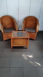 Rotan zeteltjes en tafel, Huis en Inrichting, Ophalen, Gebruikt, Twee, Bruin