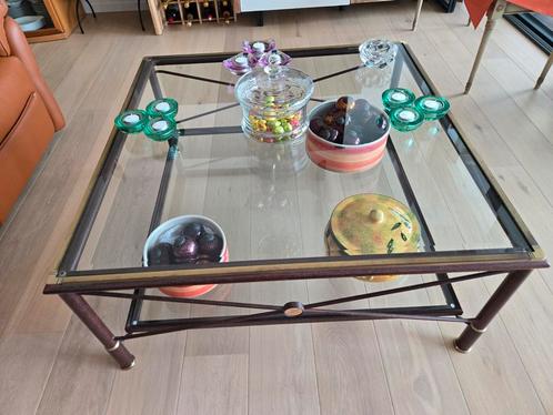 Prachtige Massief Art Deco salon tafel, met dubbel geslepen, Huis en Inrichting, Tafels | Salontafels, Nieuw, Vierkant, Glas, Metaal