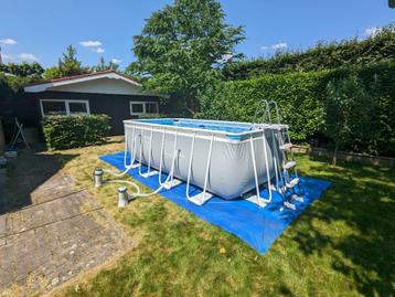 intex zwembad 400x200x122 met ladder en warmtepomp, 200 tot 300 cm, Zo goed als nieuw, Opzetzwembad, Rechthoekig