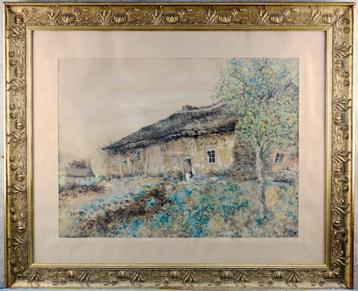 Aquarel - Onleesbaar Gesigneerd - 102x83cm beschikbaar voor biedingen