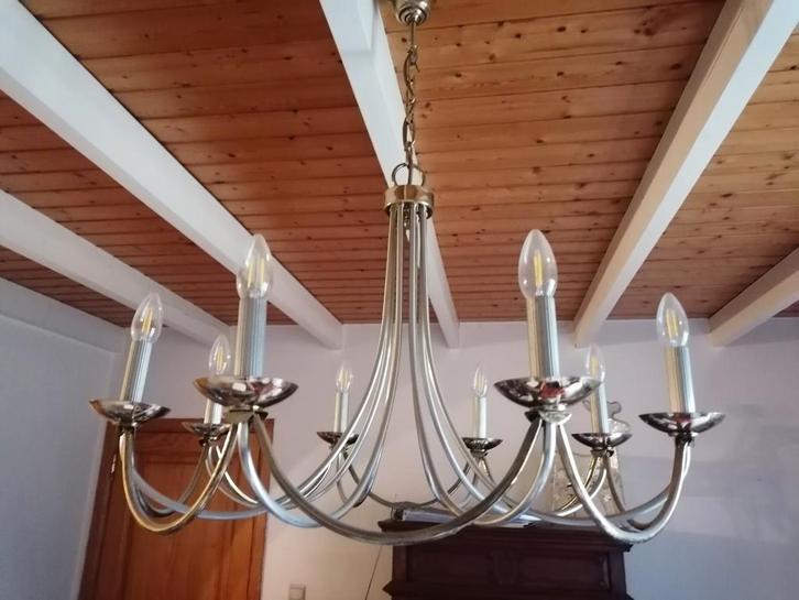 Grote klassieke kroonluchter, 8 lichtpunten, chroom/metaal, Maison & Meubles, Lampes | Lustres, Métal, Enlèvement